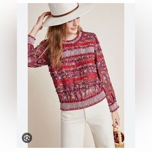 RANNA Gill for Anthropologie Wyatt smocked elastic waist floral long sleeve top